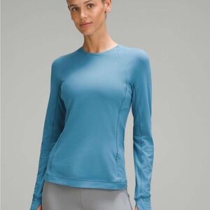 lululemon running Long-Sleeve Crewneck Top in Light Teal with thumb holes
